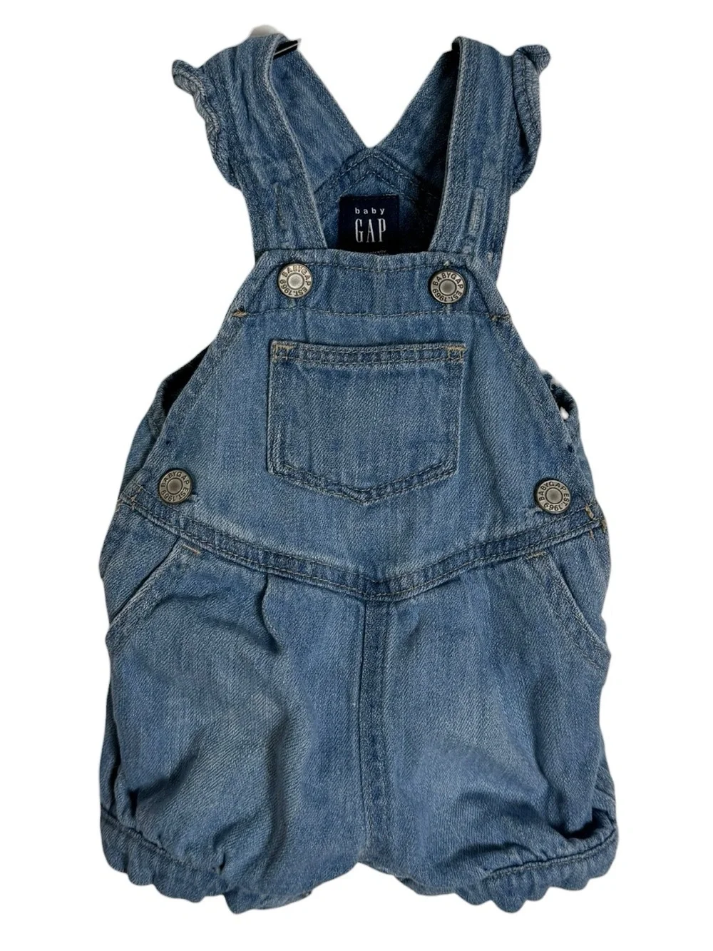 Baby GAP Denim Ruffle Bubble Shortalls Overalls Blue Light Wash 0-3 Months